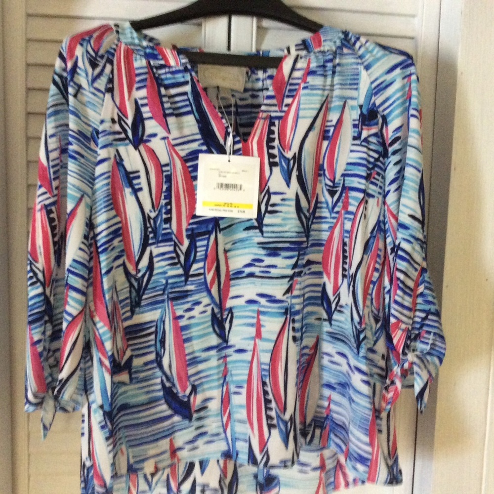 NEW Pappagallo medium petite top ELIZA Sea Glass Multi color New with $79 tag